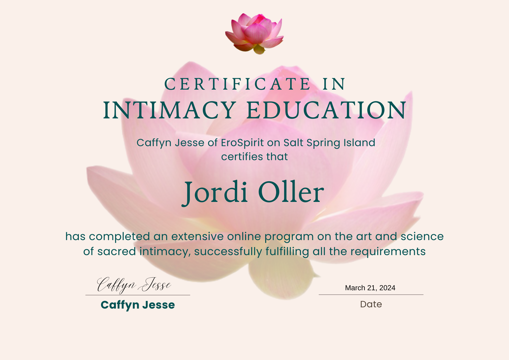 Certificado de Educación en la Intimidad
